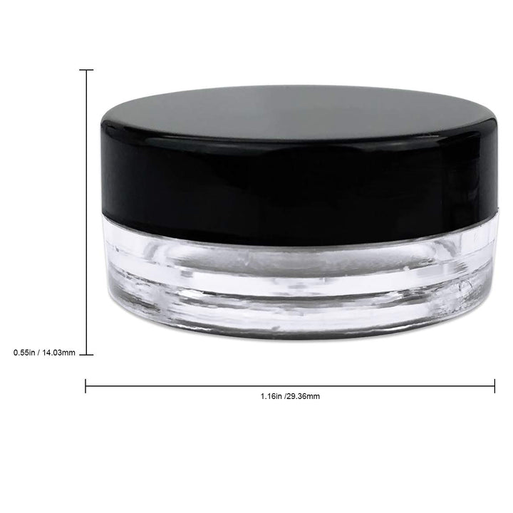 (100 Pcs) Beauticom 3 G/3 Ml High Quality Clear Round Cosmetic Pot Jars With Black Screw Cap Lids