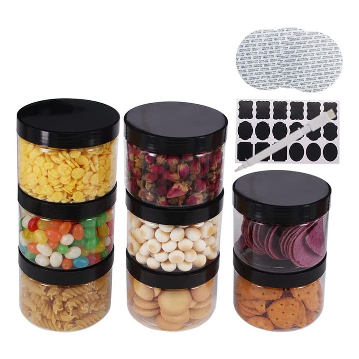 8 Pack 8 Oz Round Clear Plastic Jars With Black Lids, A Spatula, A Pen & Labels - Bpa Free Pet Container For Cosmetics, Cream, Bathroom, Kitchen, Gifts & Travel Storage By Zmybcpack