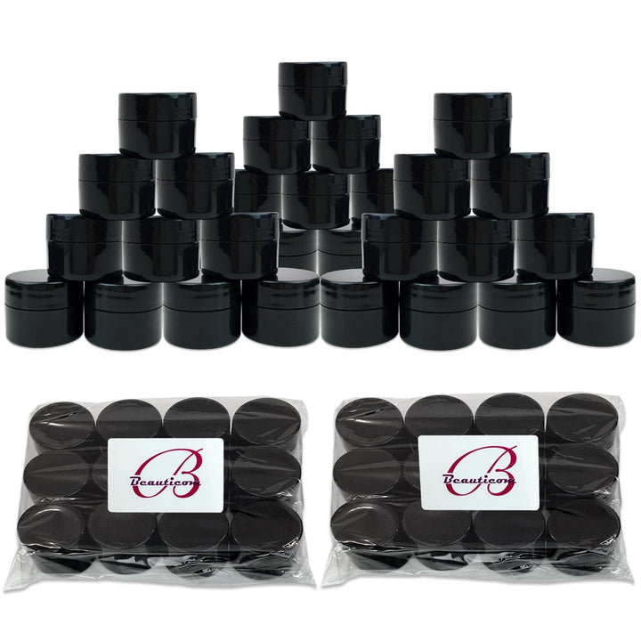 Beauticom® 36 Pieces High Quality 7G/7ML (0.25oz) BLACK Sturdy Thick Double Wall Plastic Conatiner Jar with Foam Lined Lid for Scrubs, Oils, Salves, Creams, Lotions - BPA Free (Quantity: 36 Pieces)