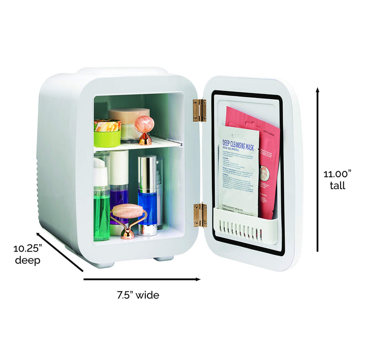 Finishing Touch Flawless Beauty Mini Fridge for Makeup and Skincare with heat and cool settings, White, 4 L